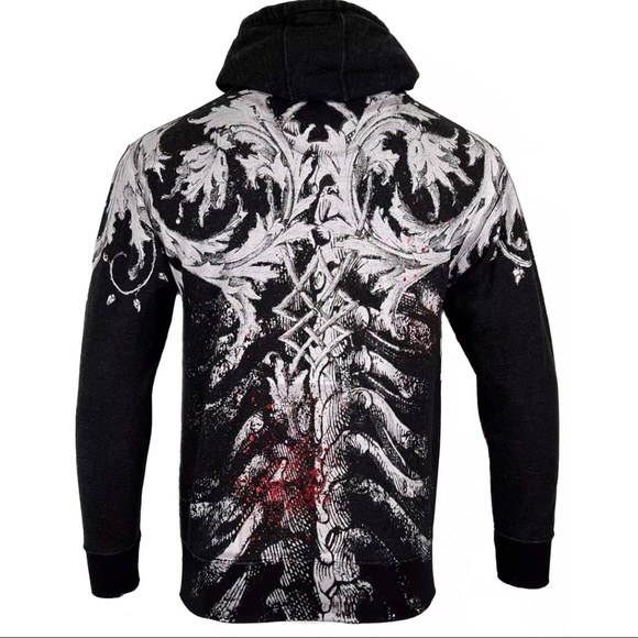 Xtreme Couture by Affliction Men's Hoodie Persimmon Heavyweight Hood Biker - Picture 2 of 8